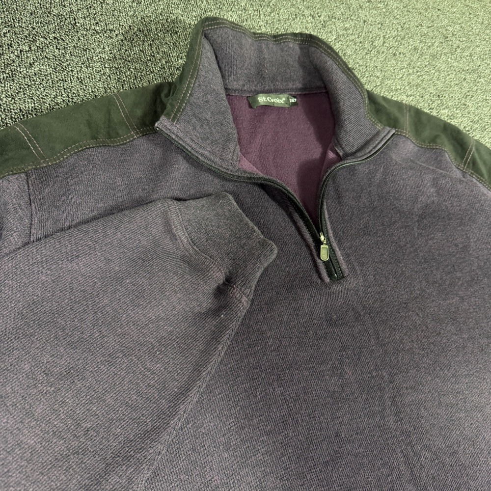 St Croix Mens 2XLT‎ Purple Quarter Zip Sweater Bamboo Cotton Shoulder Pads USA